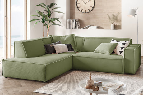 KAWOLA Sofa SAMU Ecksofa Cord olivgrün