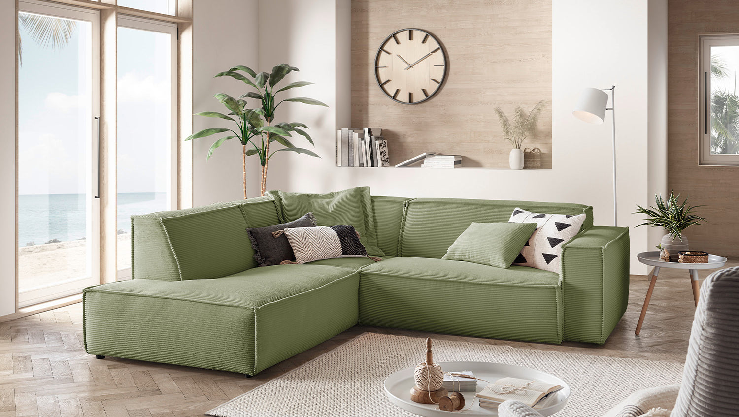 KAWOLA Sofa SAMU Ecksofa Cord olivgrün, Links
