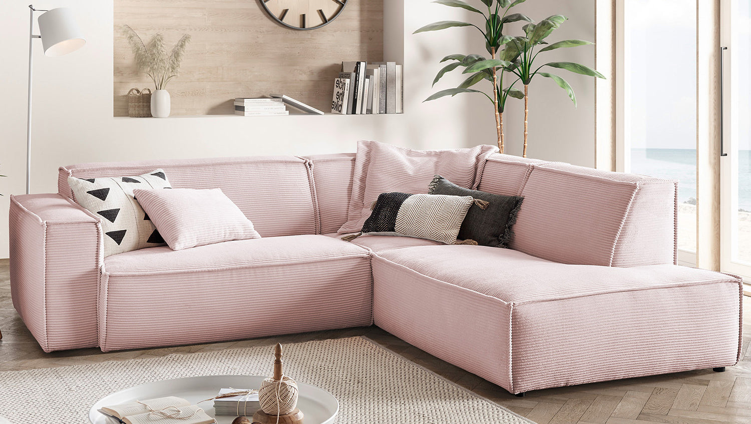 KAWOLA Sofa SAMU Ecksofa Cord rosa