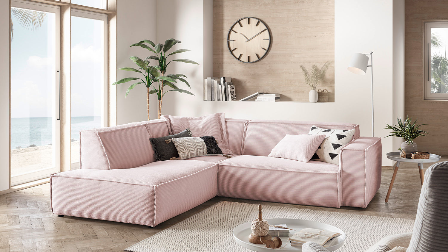 KAWOLA Sofa SAMU Ecksofa Cord rosa, Links