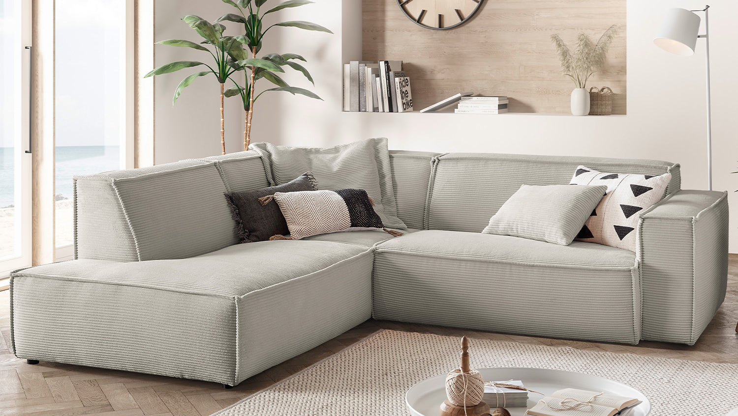KAWOLA Sofa SAMU Ecksofa Cord steingrau