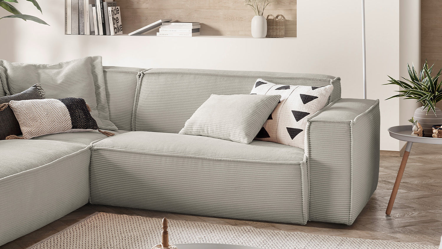 KAWOLA Sofa SAMU Ecksofa Cord steingrau