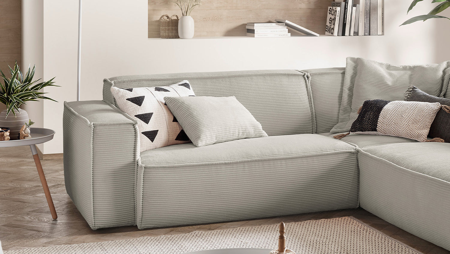 KAWOLA Sofa SAMU Ecksofa Cord steingrau