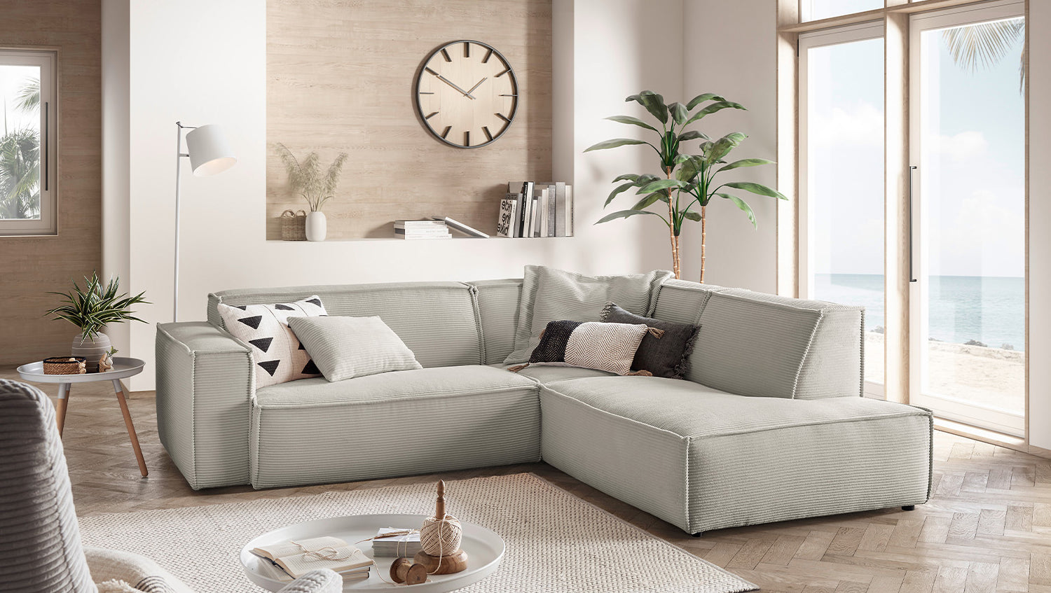 KAWOLA Sofa SAMU Ecksofa Cord steingrau, Rechts