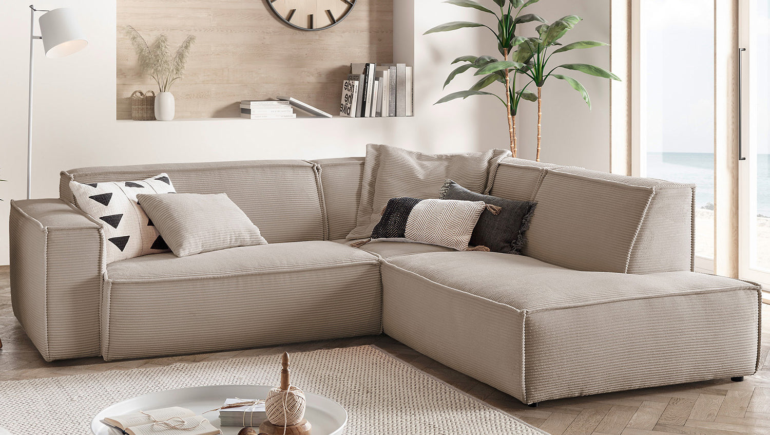 KAWOLA Sofa SAMU Ecksofa Cord taupe