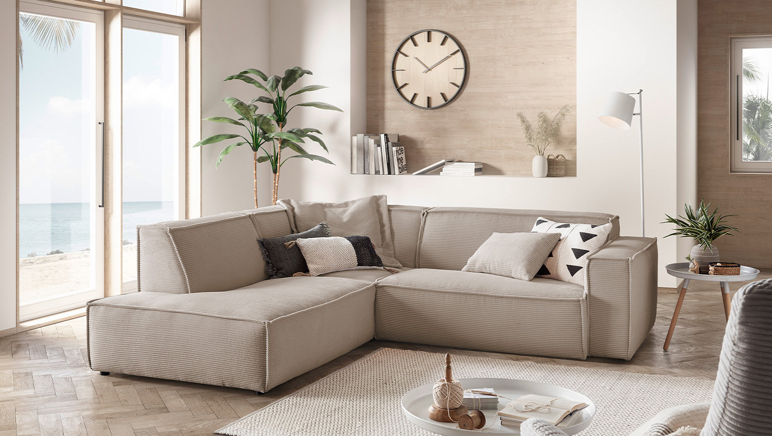 KAWOLA Sofa SAMU Ecksofa Cord taupe, Links