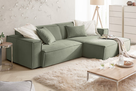KAWOLA Sofa SAMU Ecksofa Feincord olivgrün