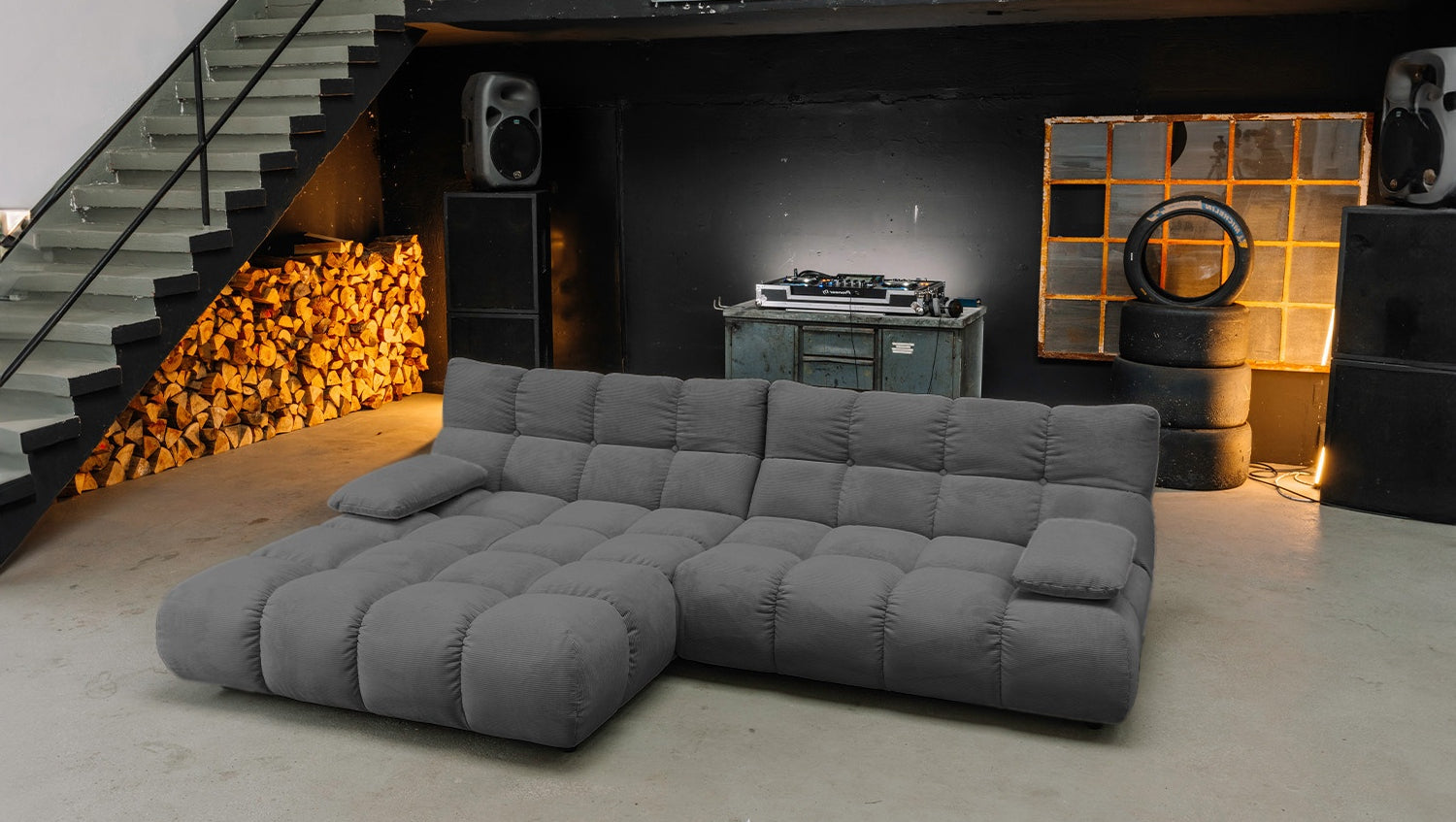 KAWOLA Sofa VIVIEN Ecksofa Feincord anthrazit