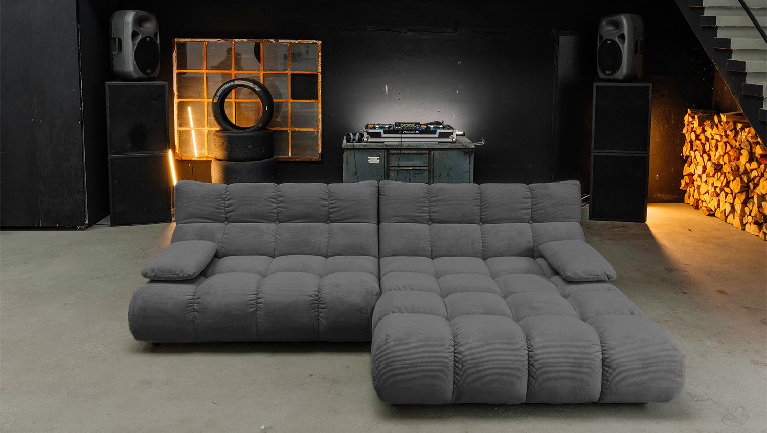 KAWOLA Sofa VIVIEN Ecksofa Feincord anthrazit