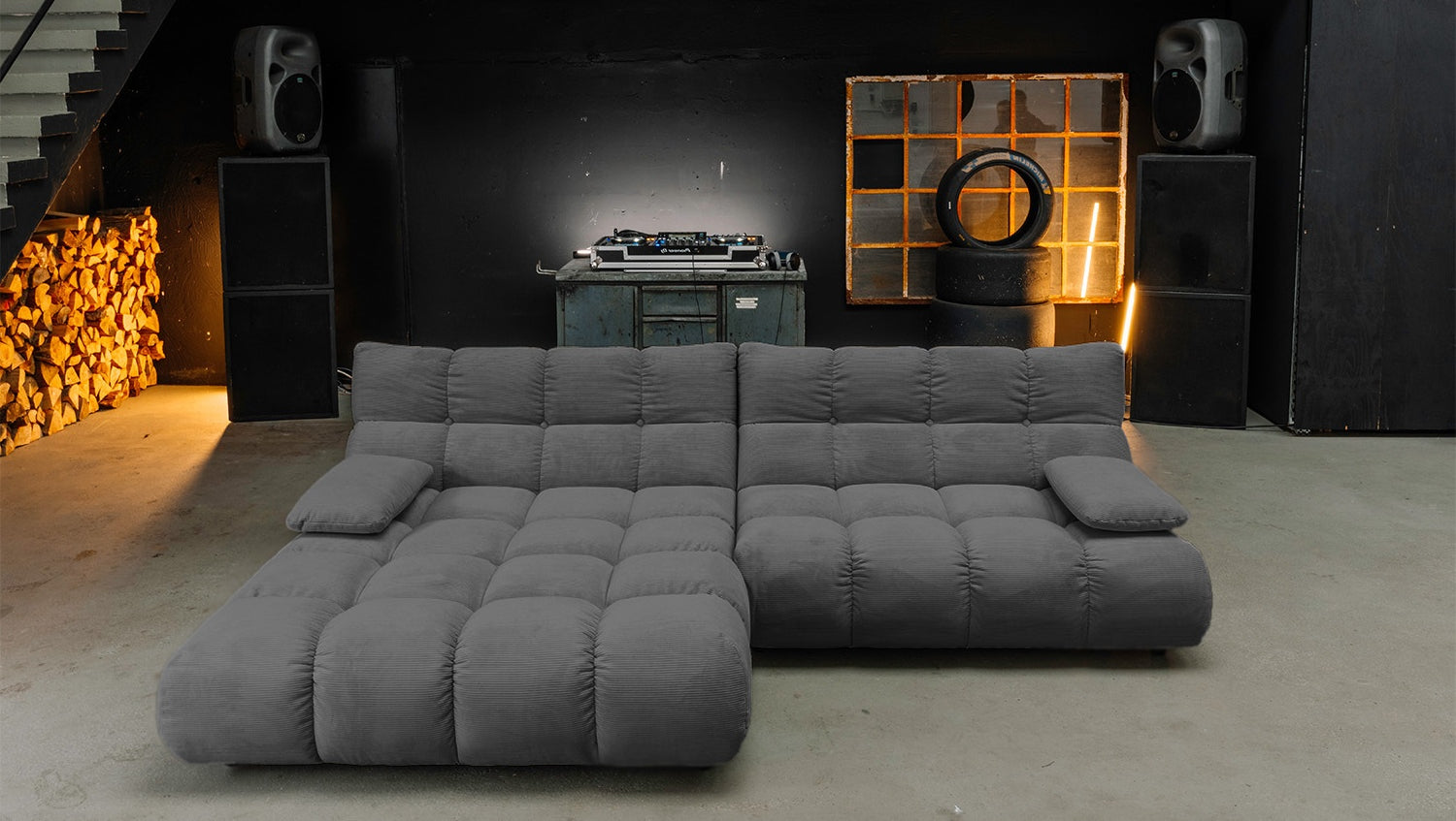 KAWOLA Sofa VIVIEN Ecksofa Feincord anthrazit