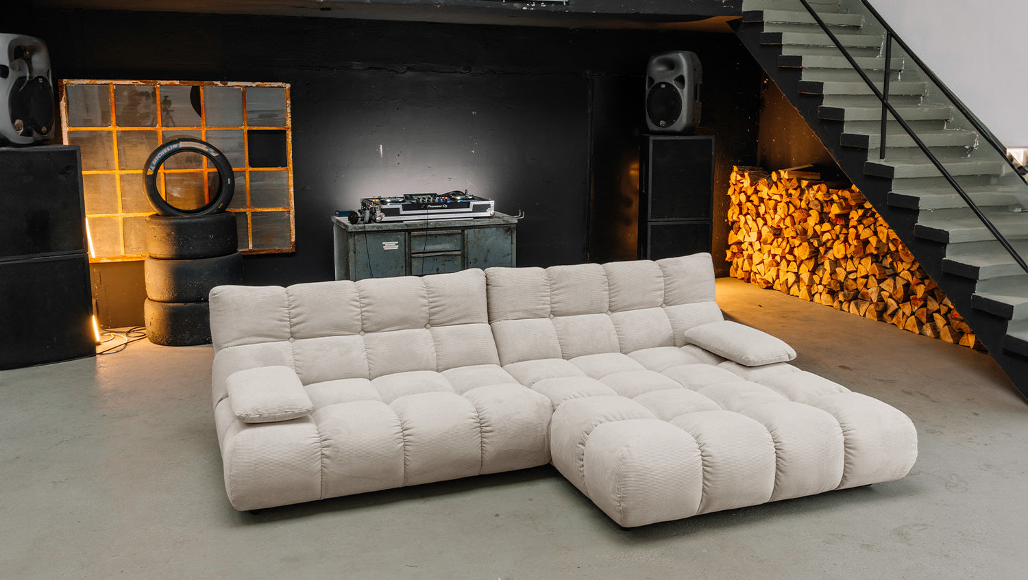 KAWOLA Sofa VIVIEN Ecksofa Feincord beige