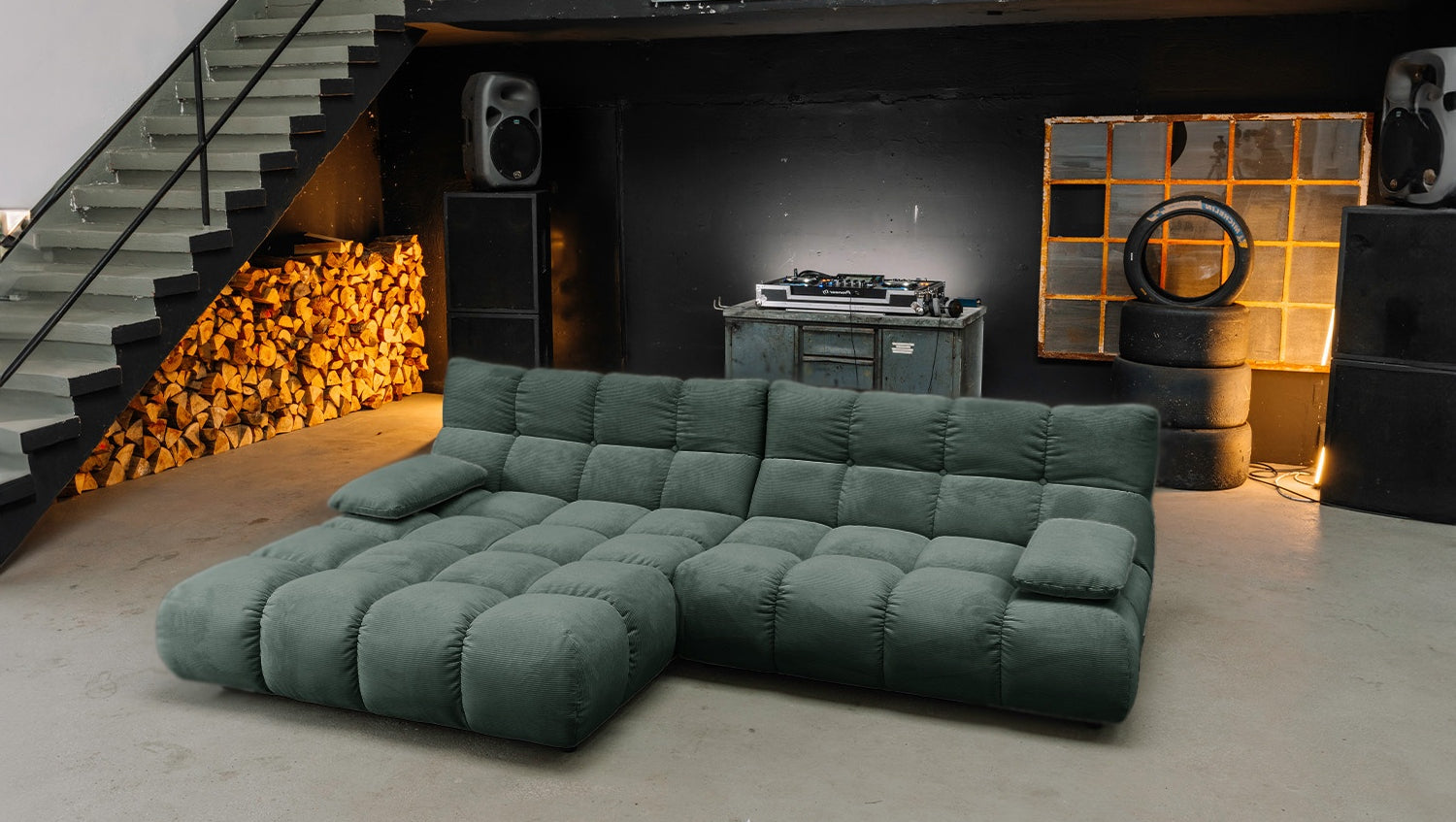 KAWOLA Sofa VIVIEN Ecksofa Feincord grün