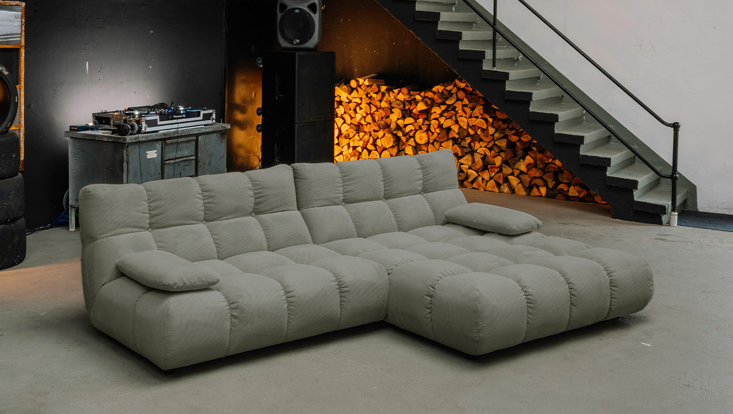 KAWOLA Sofa VIVIEN Ecksofa Feincord olivgrün, Rechts