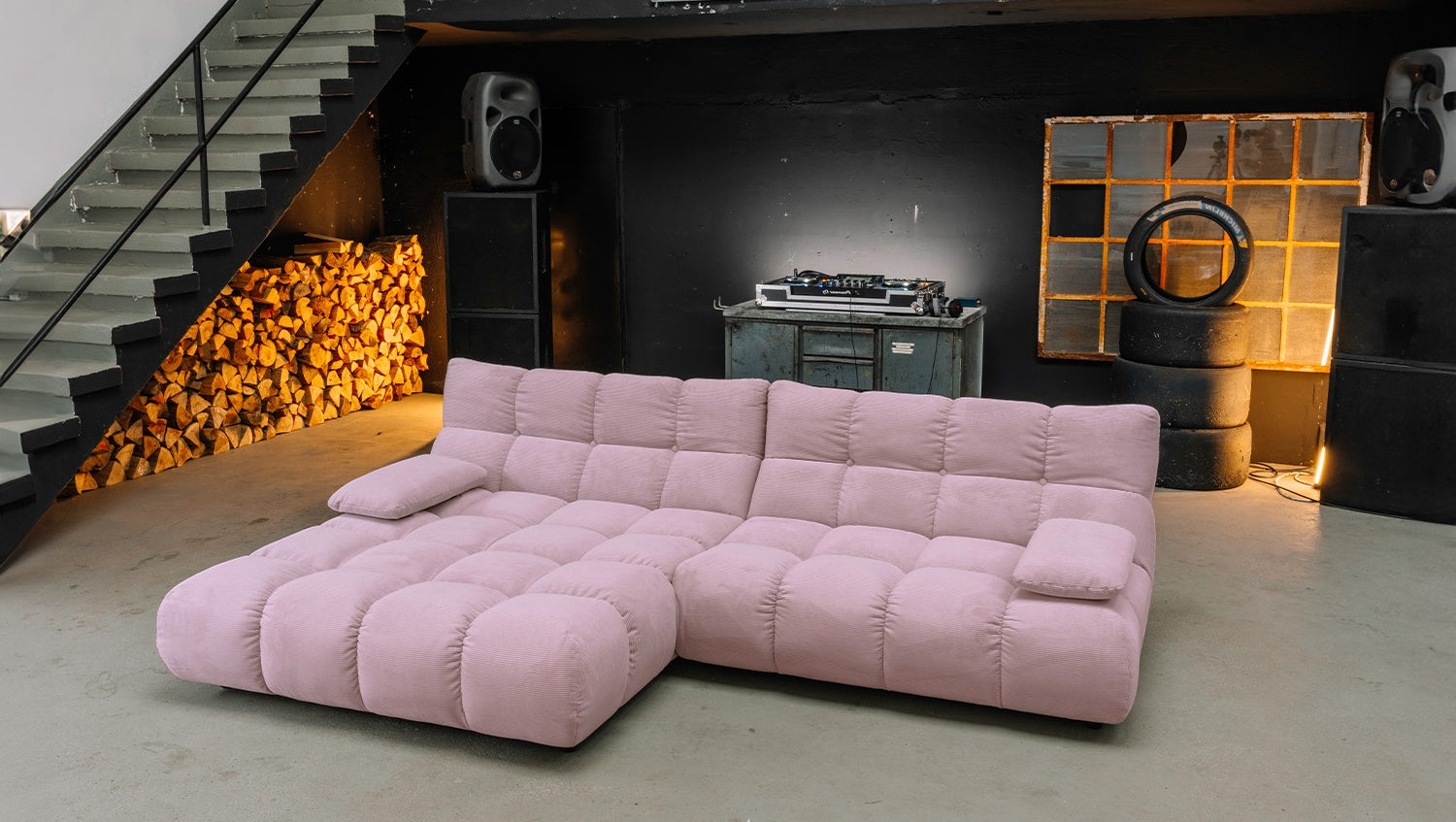 KAWOLA Sofa VIVIEN Ecksofa Feincord rosa