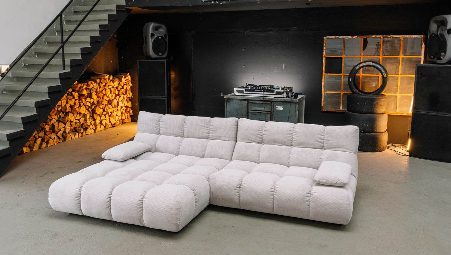KAWOLA Sofa VIVIEN Ecksofa Feincord silber