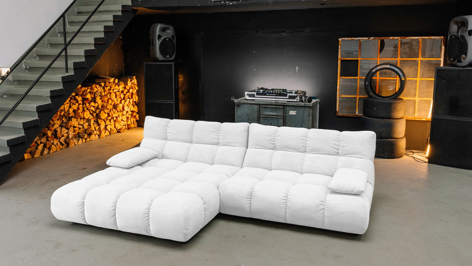 KAWOLA Sofa VIVIEN Ecksofa Feincord weiß