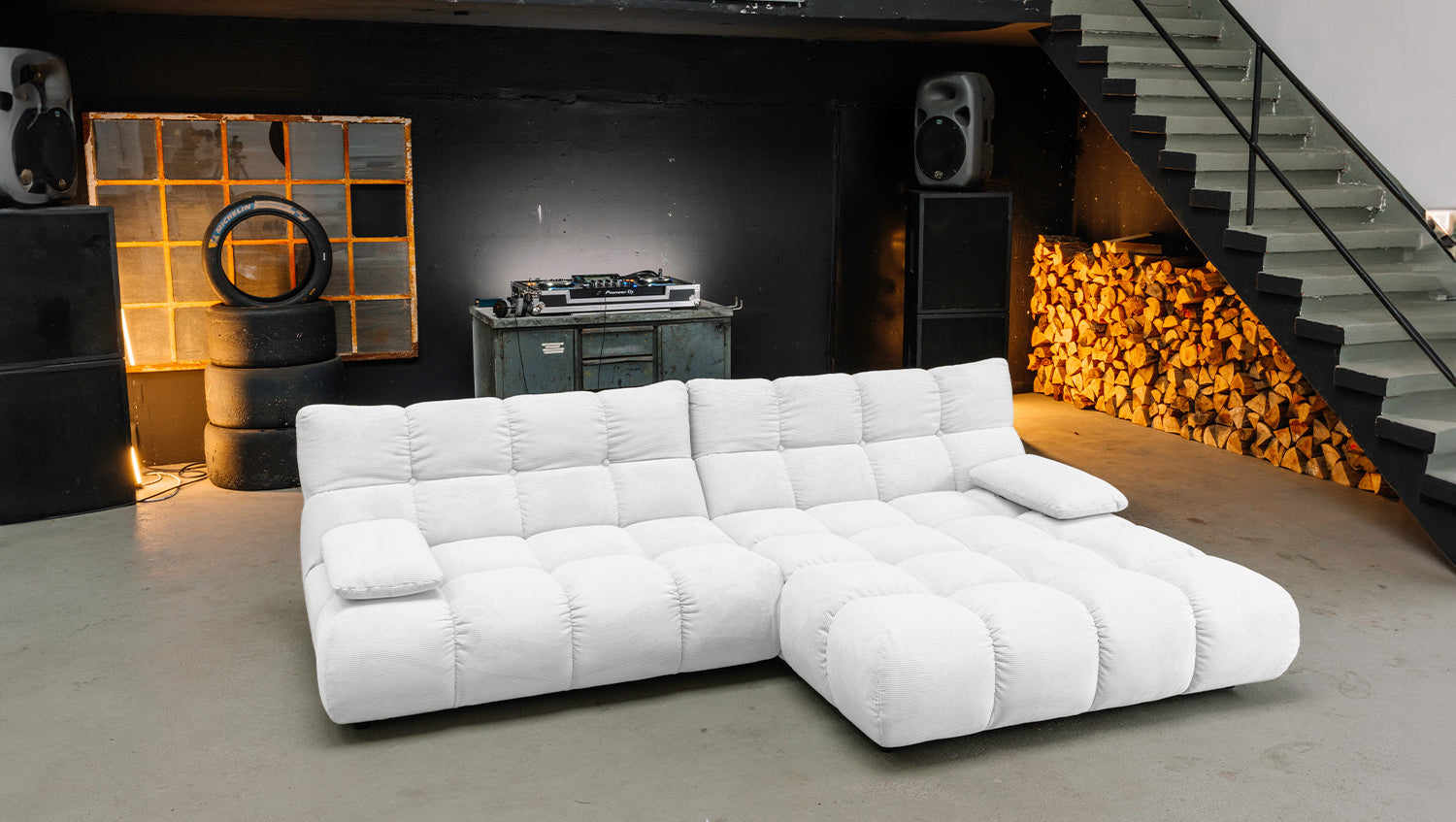KAWOLA Sofa VIVIEN Ecksofa Feincord weiß