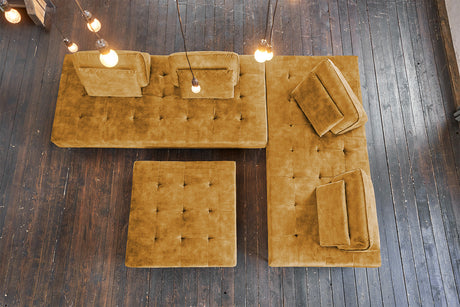 KAWOLA Sofa WIOLO Ecksofa velvet mit Hocker cognac