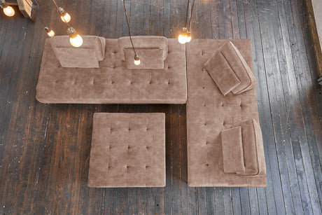KAWOLA Sofa WIOLO Ecksofa velvet mit Hocker taupe