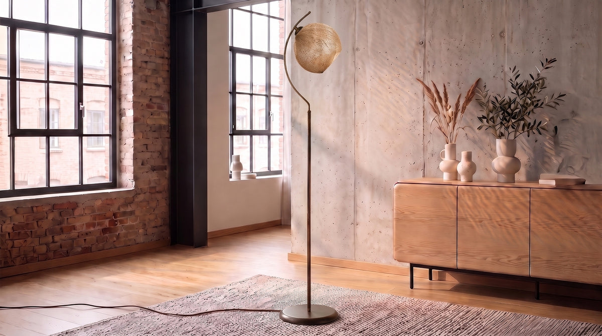 KAWOLA Stehlampe VESUVIA Jute gold schwarz