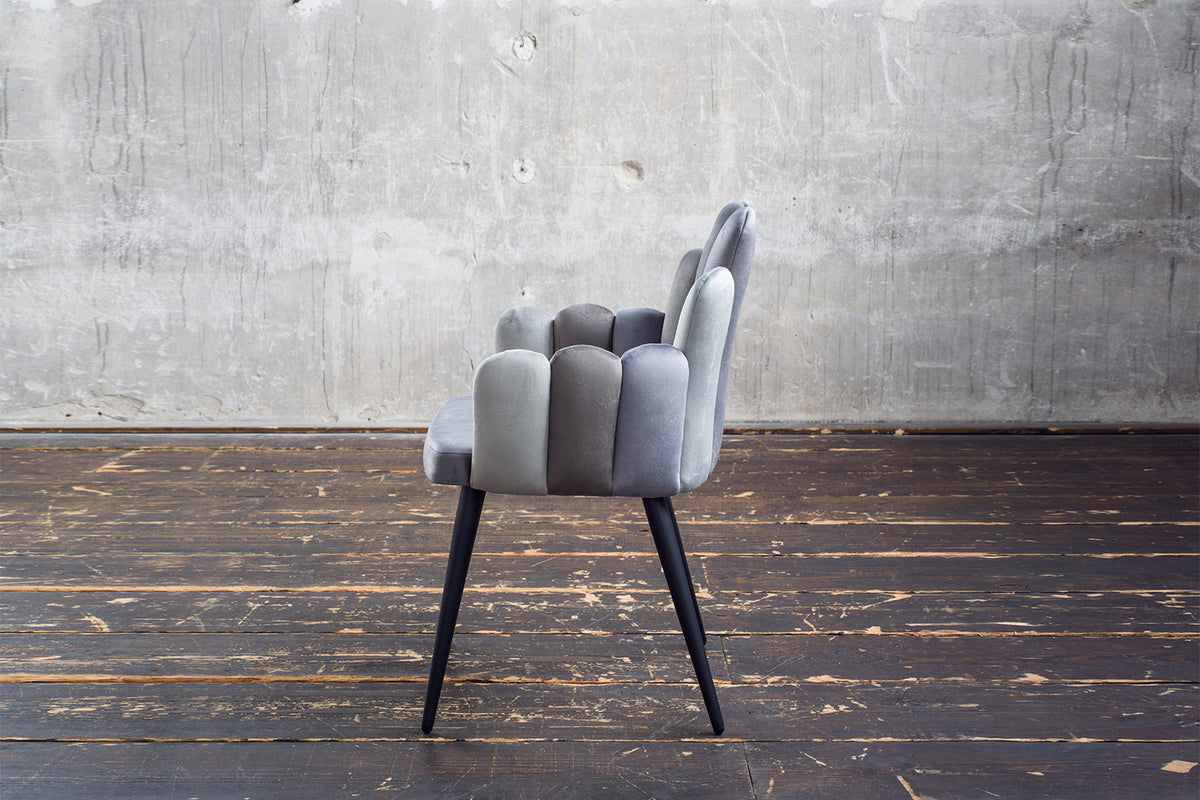 KAWOLA Stuhl FREJA Esszimmerstuhl Velvet grau Fuß schwarz