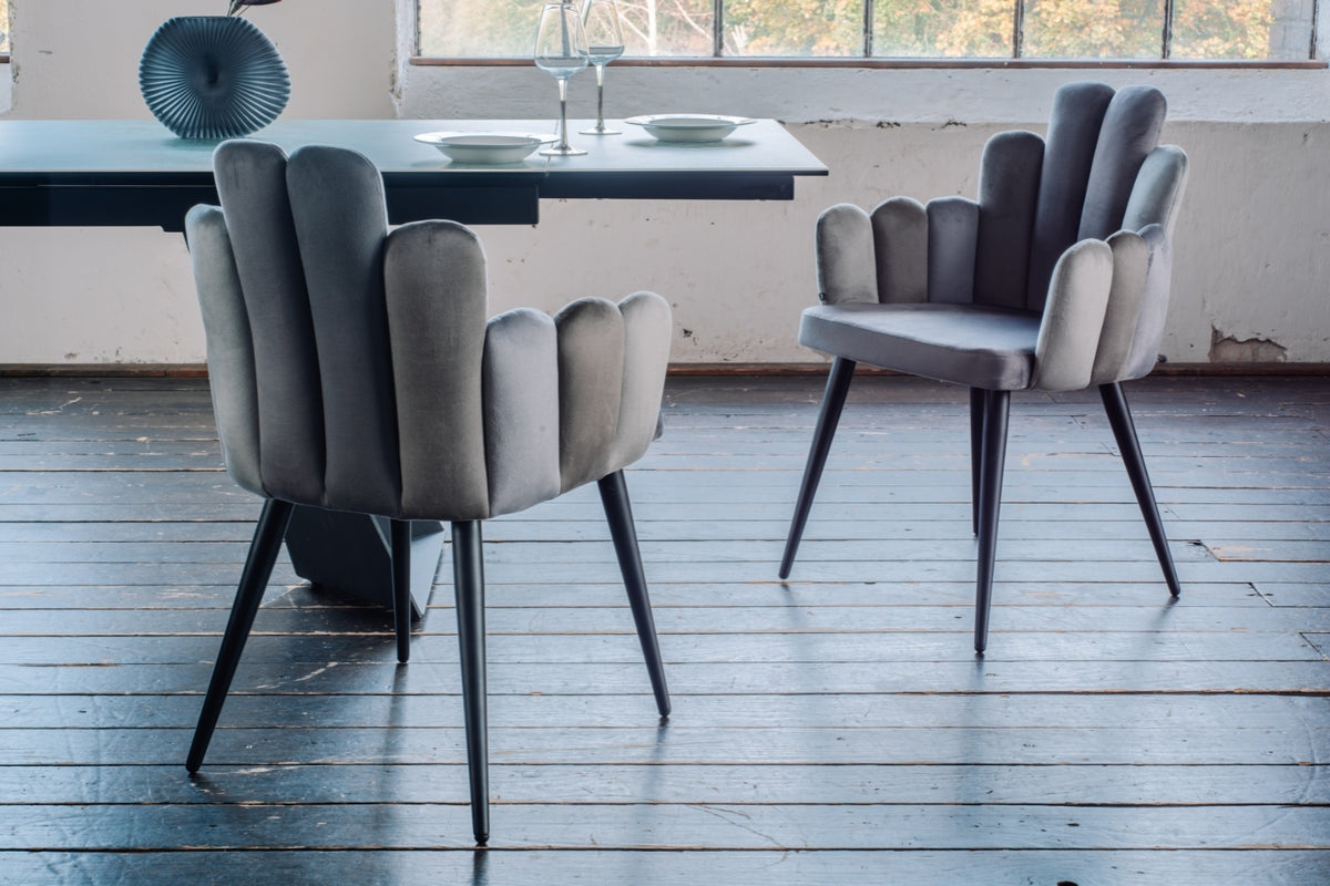 KAWOLA Stuhl FREJA Esszimmerstuhl Velvet grau Fuß schwarz