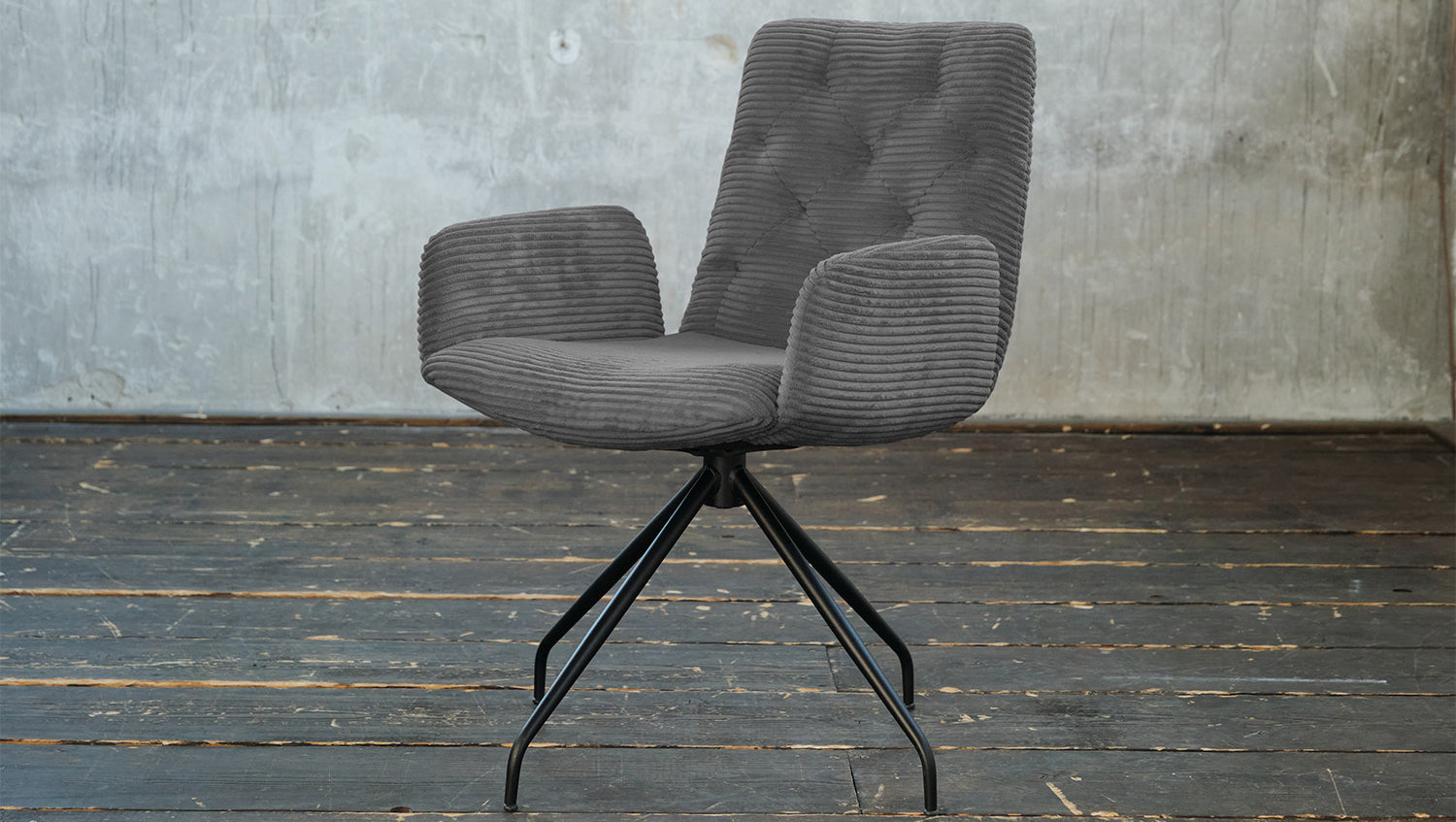 KAWOLA Stuhl NEW CHARME Drehstuhl Esszimmersessel Cord grau