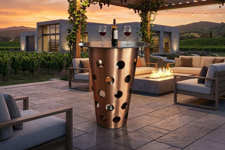 KAWOLA Tisch VINO Bartisch Keramik schwarz Gestell gebürsteter Edelstahl rosé gold