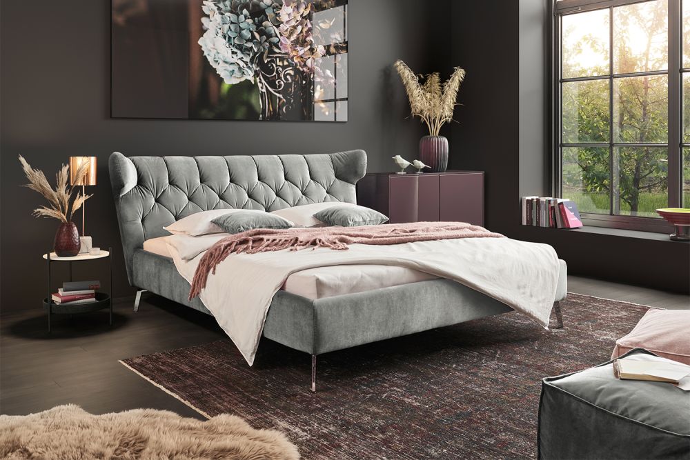 KAWOLA cama tapizada CHARME Terciopelo plata