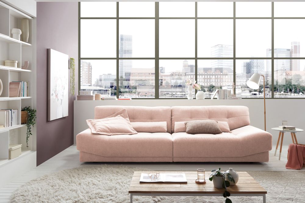 KAWOLA Sofá MOZZA 3 plazas tela rosa