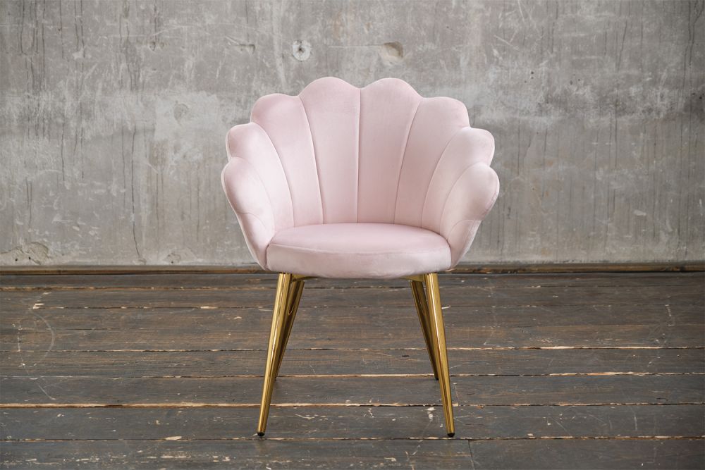 KAWOLA CARLA silla de comedor Terciopelo rosa pié de oro