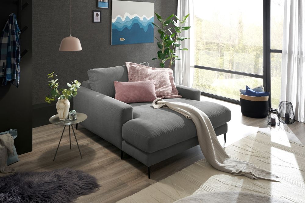 KAWOLA Chaise longue CARA pana fina antracita