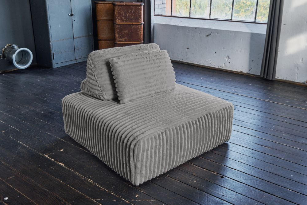 KAWOLA Taburete WIOLO SOFT Taburete tapizado con cojín de respaldo Soft wide cord gris