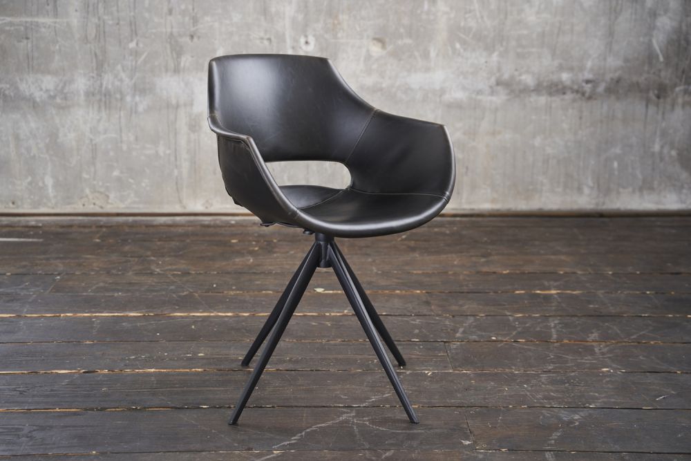 KAWOLA silla ZAJA silla de comedor piel sintética giratoria vintage negro