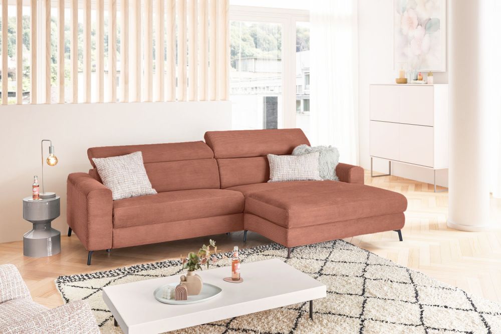 KAWOLA Sofá LAISKA Sofá esquinero función relax semimotorizado Pana óxido