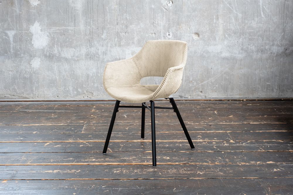 Silla KAWOLA Silla de comedor ZAJA Pana crema blanca