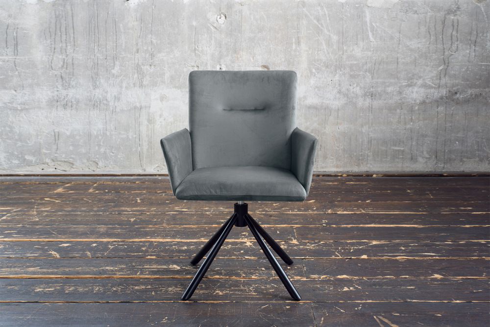 Silla de comedor KAWOLA Silla giratoria KYRA Terciopelo azul-gris