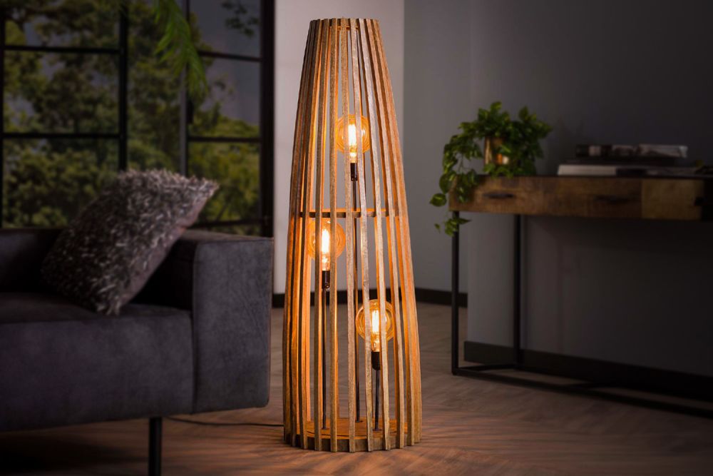 Lámpara de pie KAWOLA Lámpara de pie LECCE 3 luces madera de mango natural