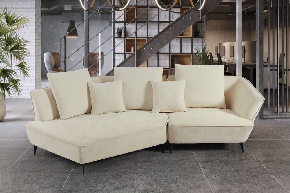 KAWOLA Sofá GARBO Sofá de diseño tela crema blanco