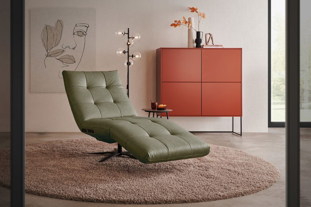 KAWOLA Sillón de descanso LETICIA cuero motorizado verde oliva