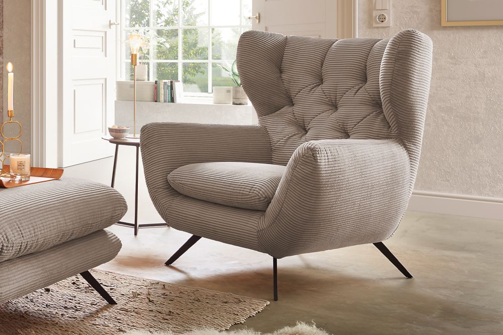 KAWOLA sillón CHARME sillón de respaldo alto pana topo