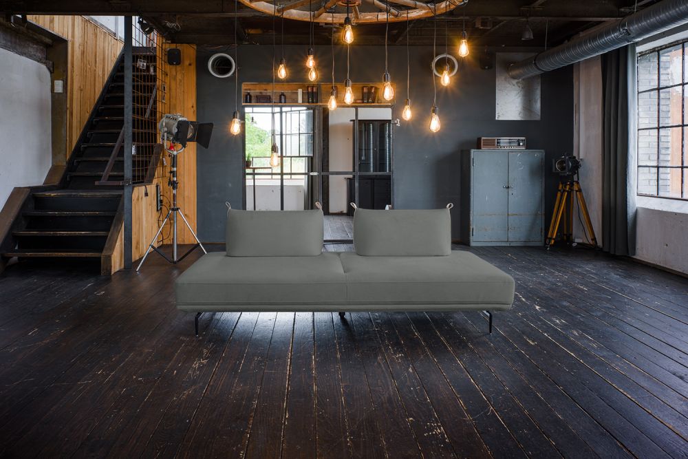 KAWOLA Sofá CANE sofá cama daybed tela taupe