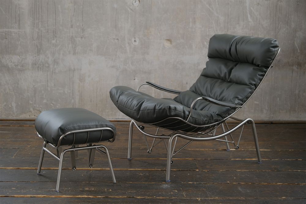 KAWOLA sillón reclinable ROWA sillón de cuero gris (A/A/P) 77x88x103 incluido puf