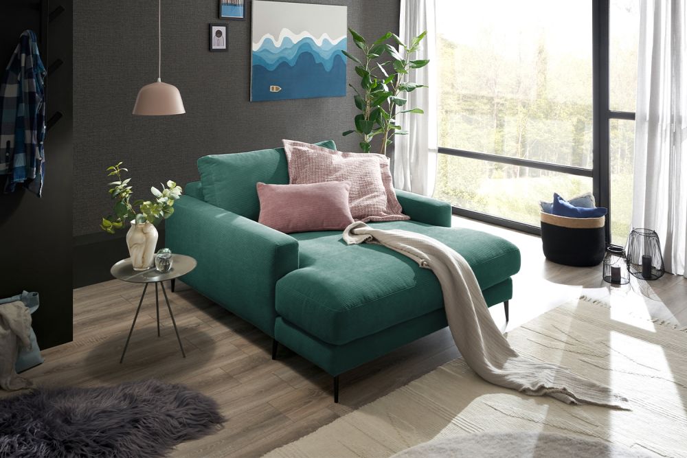 KAWOLA Chaise longue CARA pana fina verde