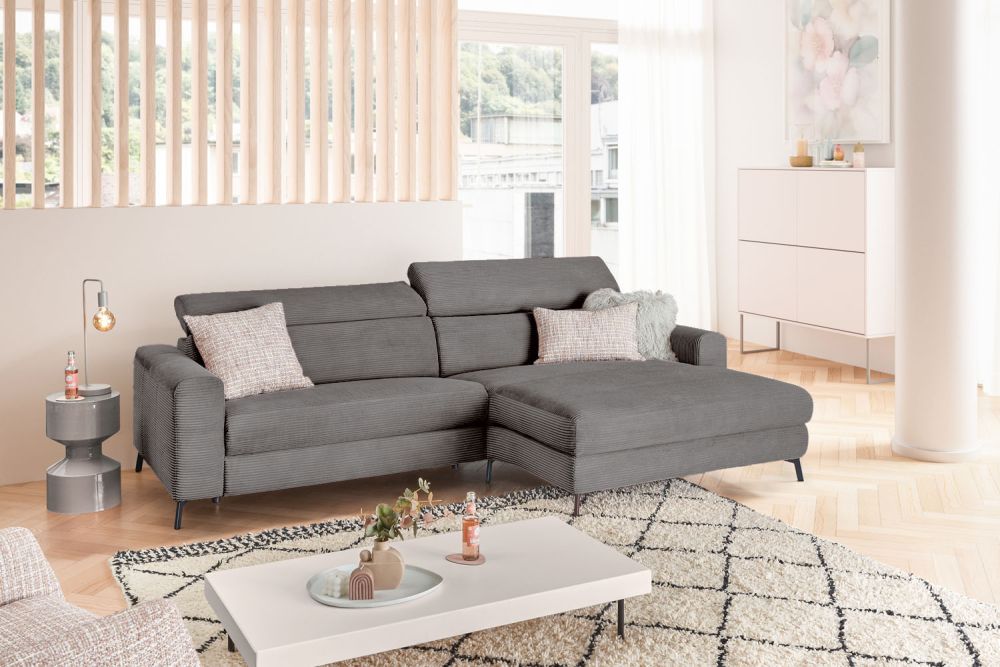 KAWOLA Sofá LAISKA Sofá esquinero función relax semimotorizado pana gris