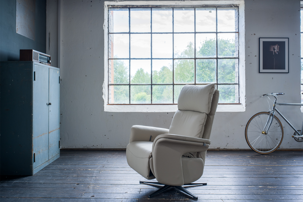 KAWOLA sillón NAMA reclinable giratorio cuero gris