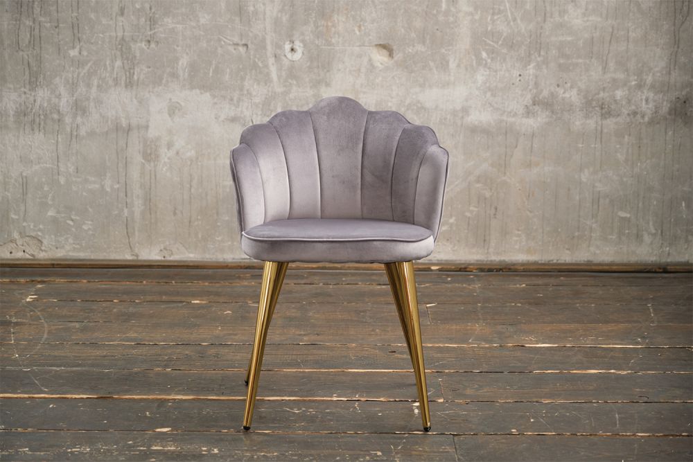 Silla KAWOLA Silla de comedor SALLY Terciopelo plata pié oro
