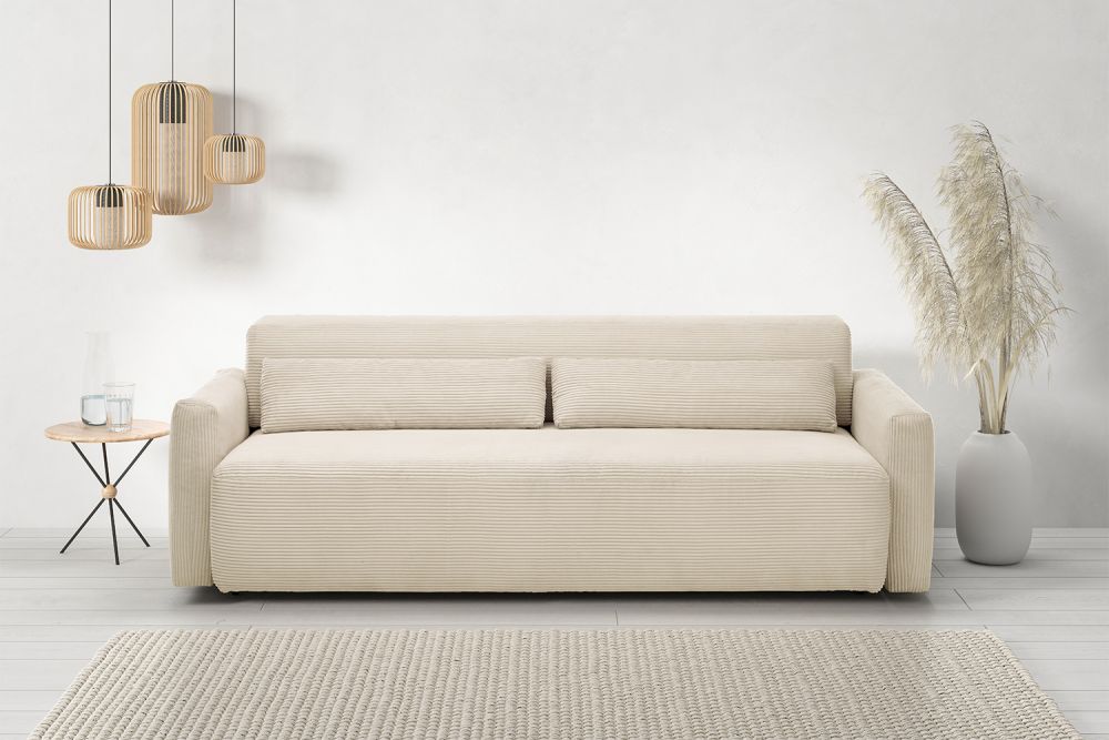 KAWOLA Sofá cama NEO Sofá cama pana crema blanco