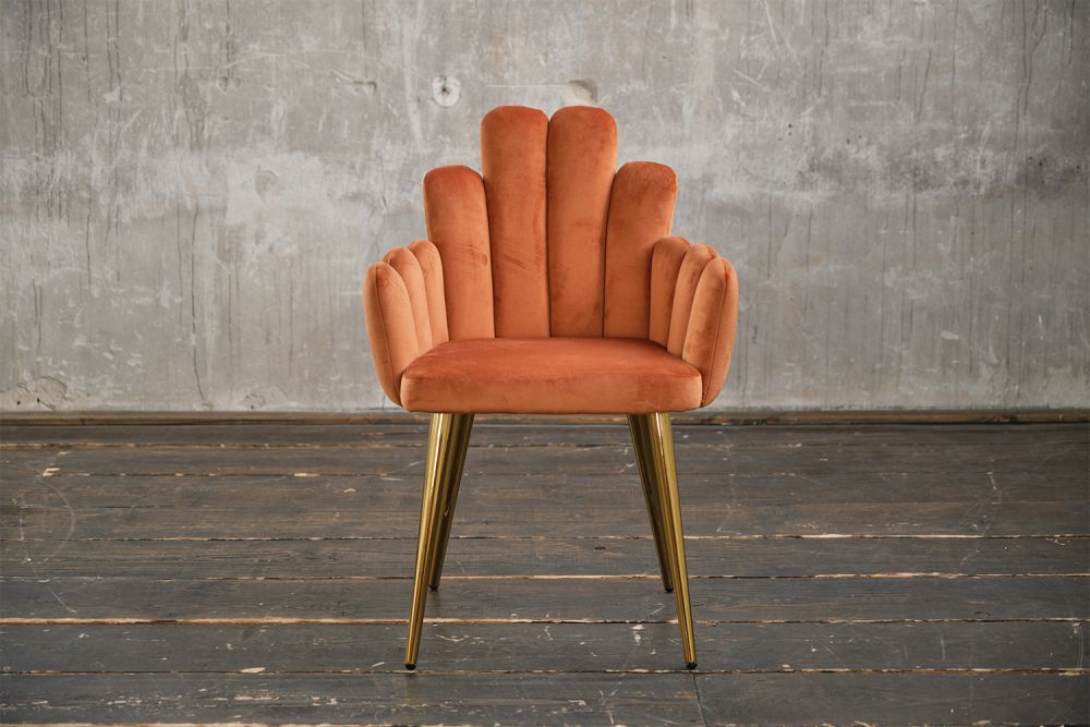 KAWOLA FREJA silla de comedor Terciopelo naranja pié oro