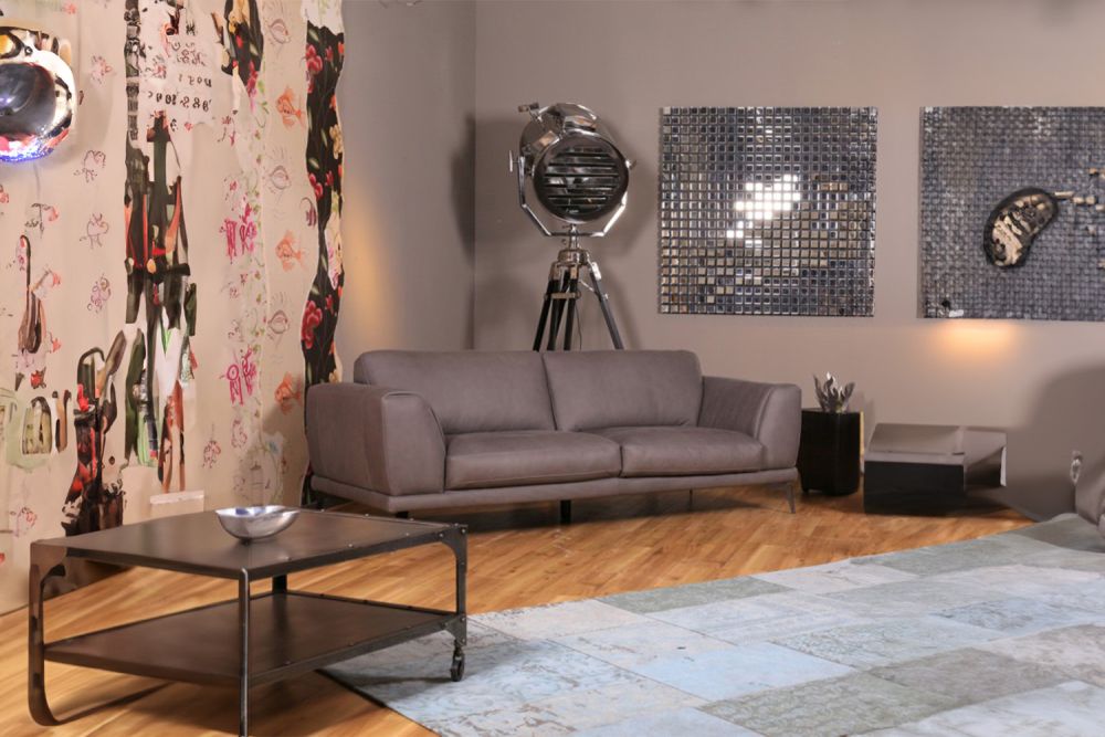 KAWOLA Sofá Deside 3 plazas cuero Pallino gris 225x100x82cm (Ancho/Alto)